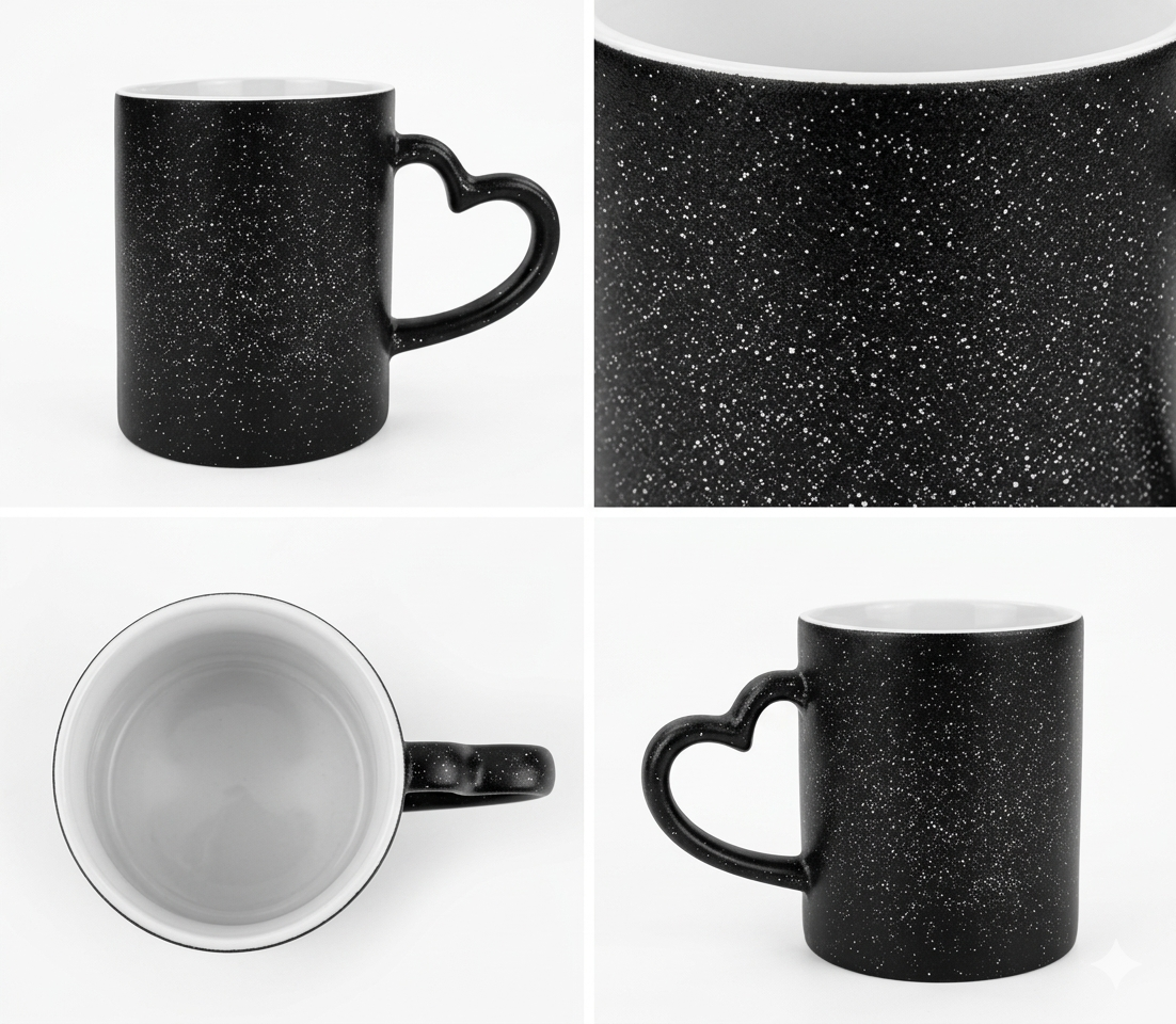 Customized Magic Mug with Sparkle Effect | Black Ceramic Heat Reveal Coffee Mug | Personalized Sublimation Print Gift
