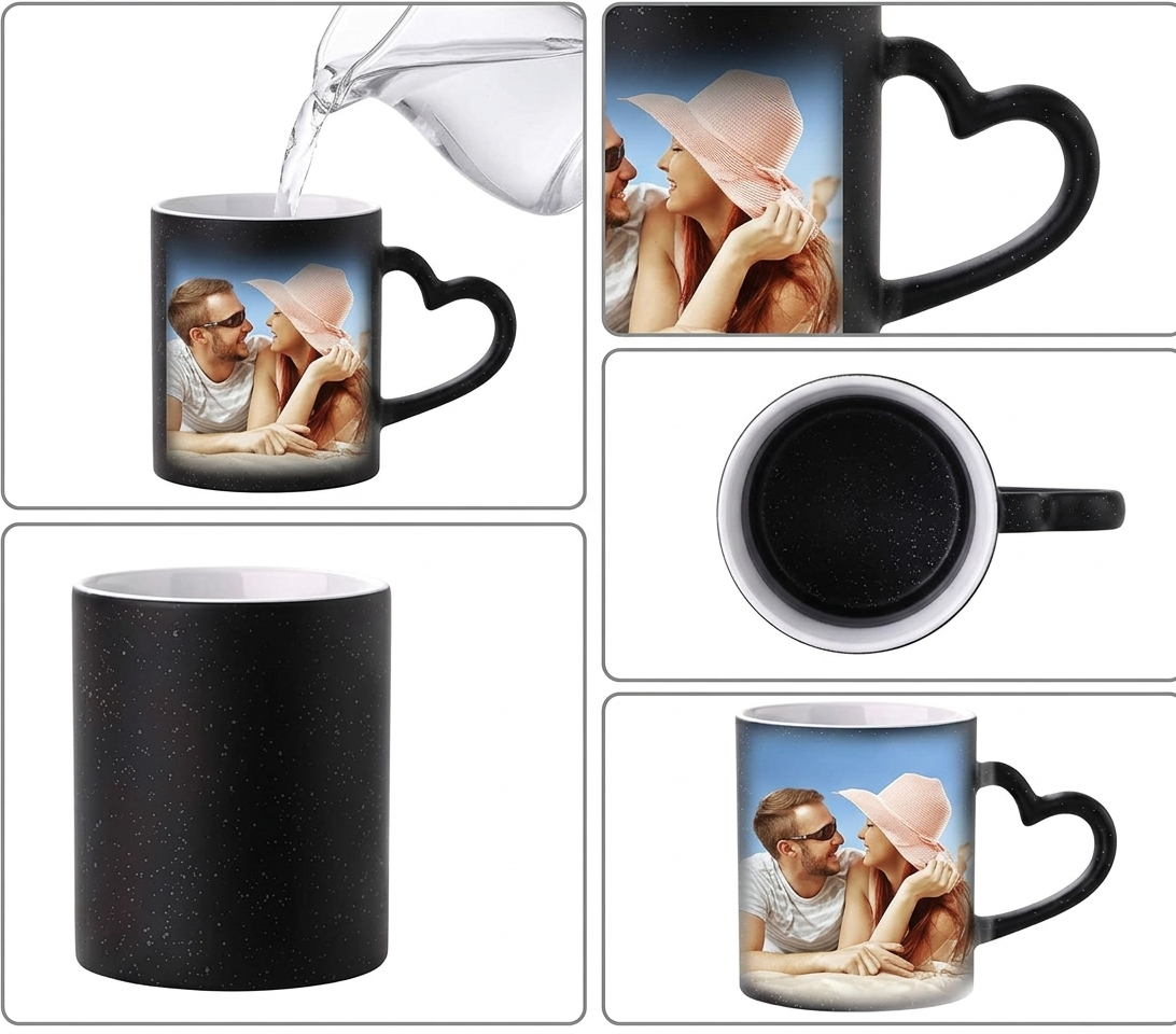 Customized Magic Mug with Sparkle Effect | Black Ceramic Heat Reveal Coffee Mug | Personalized Sublimation Print Gift